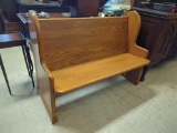 SOLID OAK HALL BENCH/CHURCH PEW. IT MEASURES APPROX. 49-1/2