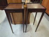 PAIR OF ANTIQUE WOODEN HEPPLE WHITE TELEPHONE STAND WITH PULL OUT TRAYS. THEY MEASURE APPROX. 11