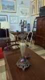 RUFFLE GLASS EARLY STYLE TABLE LAMPWITH NO SHADE MEASURES APPROXIMATELY 27 INCHES TALL LAMP HAS A