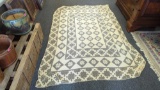 EARLY STYLE HANDMADE CROCHETED THROW BLANKET WITH A FLORAL PATTERN IN THE DIAMOND SHAPES MEASURES