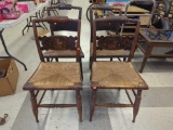 SET OF (4) ANTIQUE HITCHCOCK FRUIT DETAILED RUSH BOTTOM SIDE CHAIRS. MARKED ON THE BACK. THEY