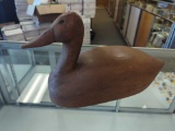 HAND CARVED CANVAS BACK DUCK DECOY, MARKED ON THE BOTTOM BY THE ARTIST. DATED 1978. IT MEASURES