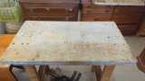 HOMEMADE WOODEN WORK BENCH MEASURES APPROXIMATELY 42 IN X 24 IN X 35 IN