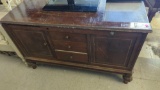 EARLY STYLE WOOD AND METAL STERO STYLE CABINET WITH THREE DRAWERS ON THE FRONT AND THREE DRAWERS ON