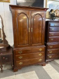 MAHOGANY ARMOIRE WITH AMPLE STORAGE; MEASURES 38.5 x 18.25 x 68