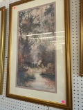 FRAMED PRINT DEPICTING FOG IN THE FOREST AND WATERFALL; SIGNED BY DIANE ANDERSON; MEASURES 24 x