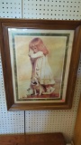 WOODEN FRAMED PRINT TITLED IN DISGRACE GIRL IN CORNER WITH DOG BY CHARLES BURTON BARBER MEASURES