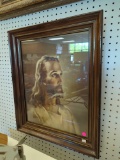 VINTAGE PINE FRAMED PRINT OF JESUS CHRIST. COPYWRITED IN 1941 BY KRIEBEL & BATES. ORIGINALLY DONE BY