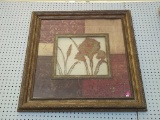 LARGE CONTEMPORARY FLORAL PRINT IN DECORATIVE FRAME. IT MEASURES APPROX. 34