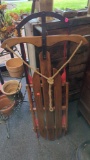 SPEEDAWAY WOOD AND METAL SLED,BY THE PARIS MANUFACTURING COMPANY, IN GOOD USED CONDITION, THE RIDING