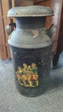 FEDERAL BLACK MILK CONTAINER, BLACK CRACKED PAINT FEDERAL EAGLE AND AMERICAN PATRIOTS ON THE BASE,