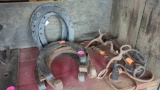 LOT OF ASSORTED EARLY STYLE HORSE SHOES AND HORSE BITS