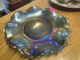 AQUAMARINE CARNIVAL GLASS BOWL. MEASURES APPROX. 10