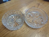 LOT OF 2 SHALLOW CRYSTAL DISHES. LARGER DISH IS WATERFORD. MARKED ON BOTTOM AND MEASURES APPROX