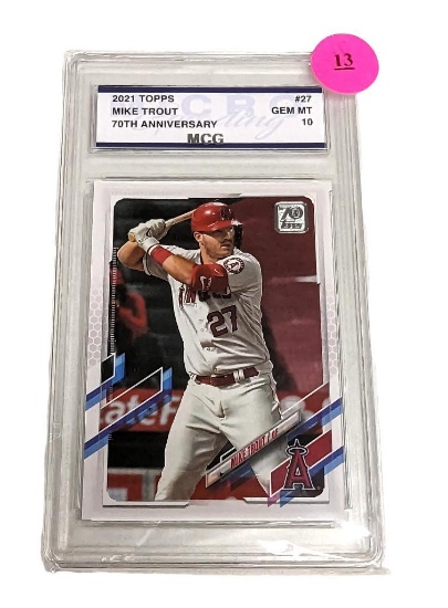 2021 TOPPS MIKE TROUT 70TH ANNIVERSARY #27 GEM MT 10 GRADED CARD. GRADED BY MCG. COMES IN HARD
