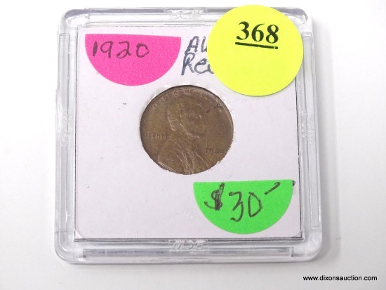 1920 LINCOLN WHEAT PENNY - AU/UNC. - RED BROWN.