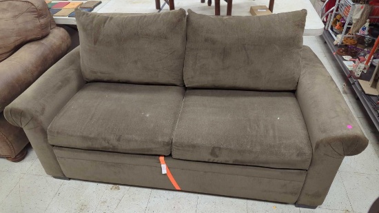 HAVERTYS BRANDON SLEEPER 2 CUSHION LOVESEAT, IN THE COLOR HAYES LINEN, MEASURES APPROXIMATELY 57 IN