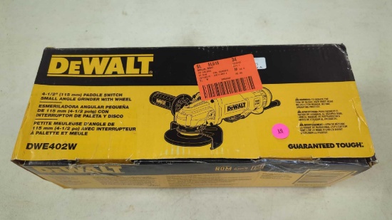 DEWALT 4 1/2 IN PADDLE SWITCH SMALL ANGLE GRINDER WITH WHEEL IN THE ORIGINAL BOX RETAIL PRICE VALUE