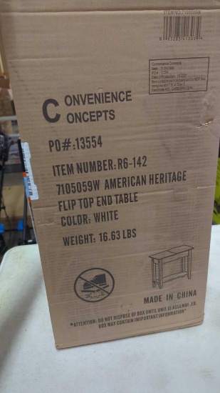 CONVENIENCE CONCEPTS AMERICAN HERITAGE FLIP TOP END TABLE IN THE COLOR WHITE ITEM NUMBER R6-142, IN