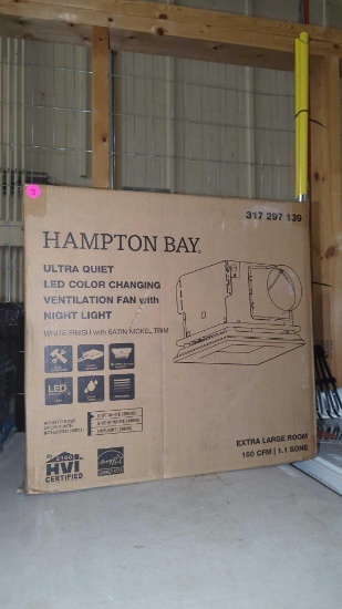 HAMPTON BAY ULTRA QUIET LED COLOR CHANGING VENT FAN WITH NIGHT LIGHT, WHITE FINISH WITH SATIN NICKEL