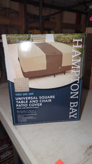 UNIVERSAL DEEP SEAT LOVESEAT PATIO COVER BROWN FABRIC, BY THE HAMPTON BAY, IN THE ORIGINAL BOX, 84"L