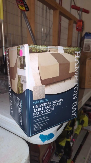 UNIVERSAL DEEP SEAT LOVESEAT PATIO COVER BROWN FABRIC, BY THE HAMPTON BAY, IN THE ORIGINAL BOX, 84"L