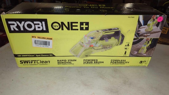 RYOBI ONE + 18 V SWIFT CLEAN SPOT CLEANER KIT RETAIL PRICE VALUE $120.00 IN THE ORIGINAL BOX.
