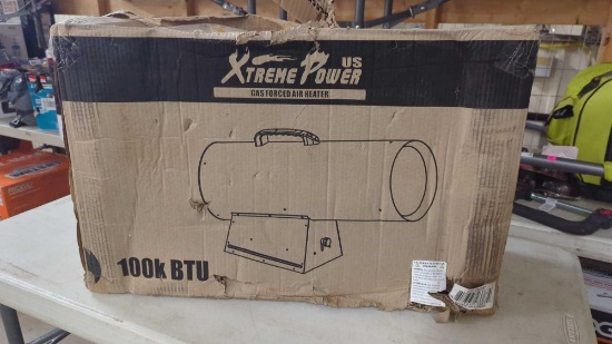XTREME POWER US GAS FORCED AIR HEATER, 100K BTU, IN THE ORIGINAL BOX, BOX SEAL IS BROKEN, THE ITEM