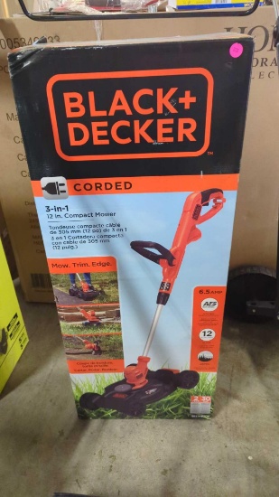 BLACK AND DECKER 3 IN 1 CORDED 12 INCH COMPACT MOWER 6.5 AMP IN THE ORIGINAL BOX FACTORY SEALED,