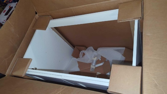 36" HAWTHORNE VANITY BASE, WHITE, IN THE ORIGINAL BOX OPENED, IN NEW CONDITION.