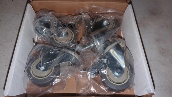 KREG 3 INCH DUAL LOCKING CASTER SET IN THE ORIGINAL BOX, BOX INCLUDES 4 CASTERS.