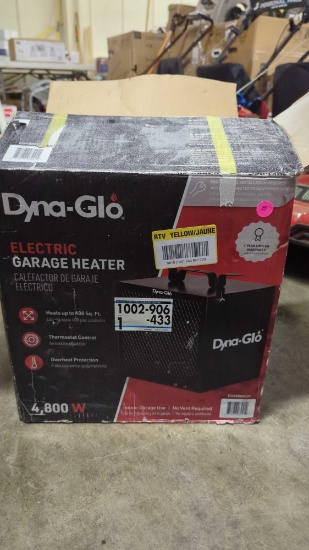 DYNA-GLO ELETRIC GARAGE HEATER 4,800 WATTS HEATS UP TO 400 SQUARE FEET, IN ORIGINAL BOX BUT HAS BEEN