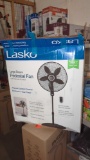 LARGE ROOM PEDESTAL FAN, BLACK, 4 SPEED, IN THE ORIGINAL UNSEALED BOX.