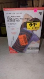 SHARPER IMAGE CALMING HEAT MASSAGING WEIGHTED HEATING PAD 9 SETTINGS 3 HEAT, 6 MASSAGE, IN THE