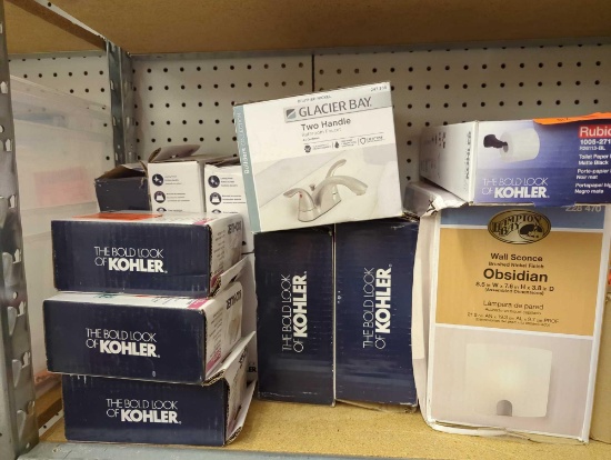 Lot of 16 - Including 3 Kohler Setra Robe Hooks in Brushed Nickel (Model R26695-BN), Glacier Bay 2