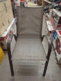 StyleWell Mix and Match Stackable Brown Steel Sling Outdoor Patio Dining Chair in Riverbed Taupe.