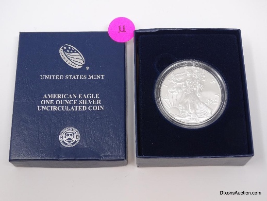 2018 UNCIRCULATED AMERICAN EAGLE 1-OZ. SILVER COIN WITH BOX & PAPERWORK.