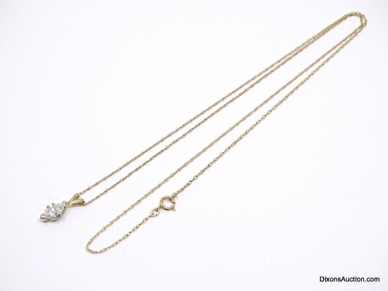 VINTAGE 14K YELLOW GOLD CHAIN WITH A BEAUTIFUL MARQUISE CUT DIAMOND & GOLD PENDANT. THE CHAIN