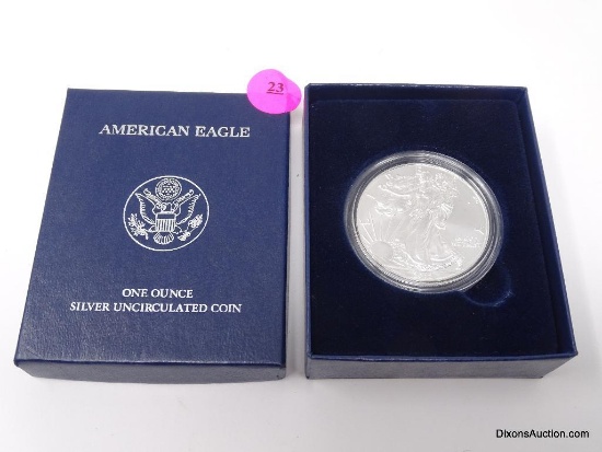 2012 UNCIRCULATED AMERICAN EAGLE 1-OZ. SILVER COIN WITH BOX & PAPERWORK.