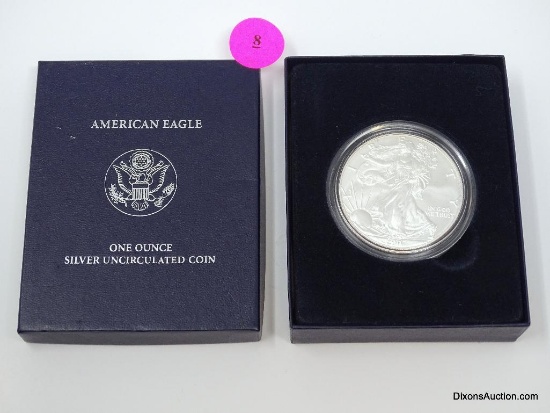 2007 UNCIRCULATED AMERICAN EAGLE 1-OZ. SILVER COIN WITH BOX & PAPERWORK.