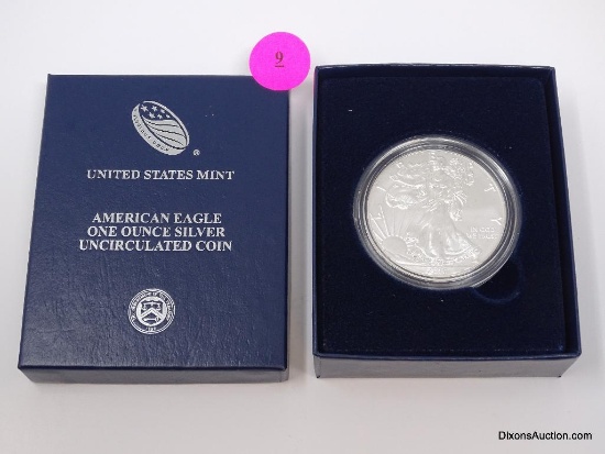 2016 UNCIRCULATED AMERICAN EAGLE 1-OZ. SILVER COIN WITH BOX & PAPERWORK. 30TH YEAR ANNIVERSARY.