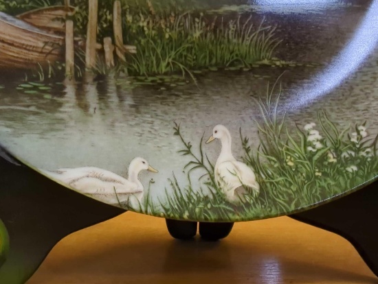 Royal Schwabap Hand Decorated 1984 Holland Windmill Geese Comes with Plate Stand 9.5" D Plate