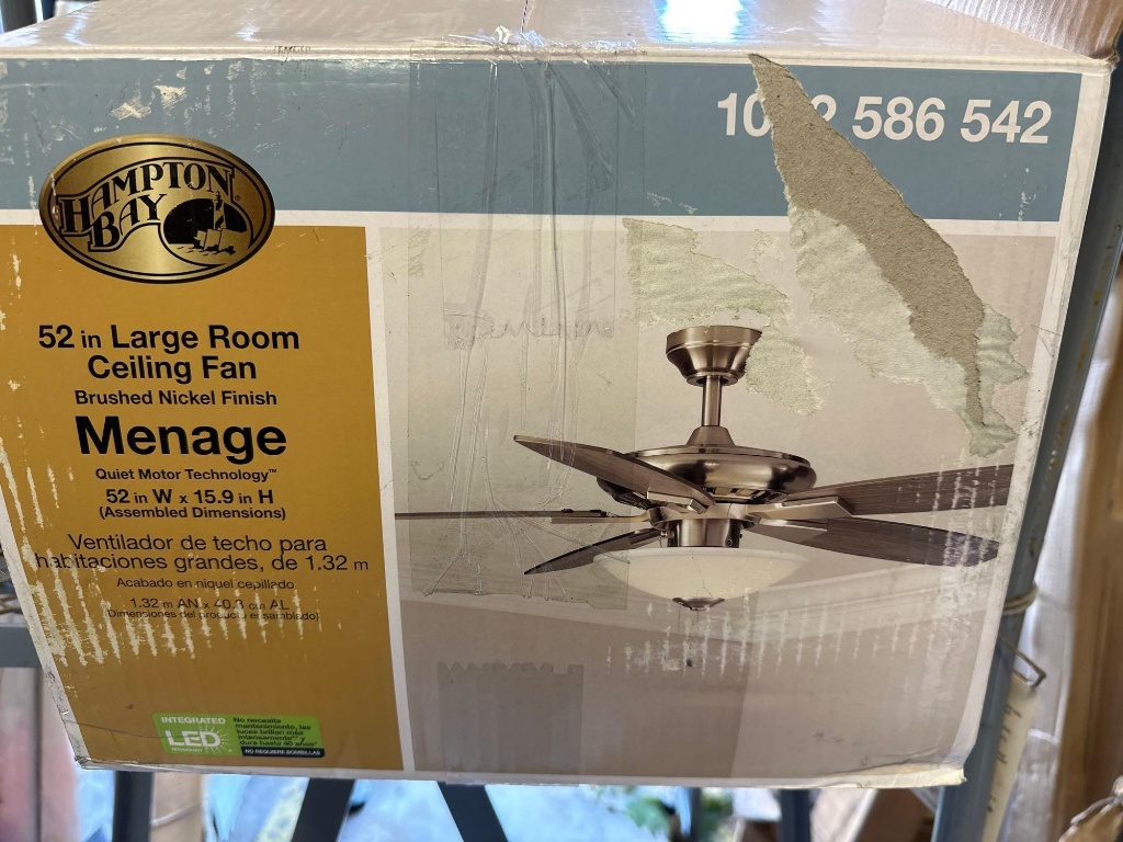 Hampton Bay Menage 52 in. Integrated LED Indoor Low Profile Brushed Nickel  Ceiling Fan with Light | Estate & Personal Property | Online Auctions |  Proxibid