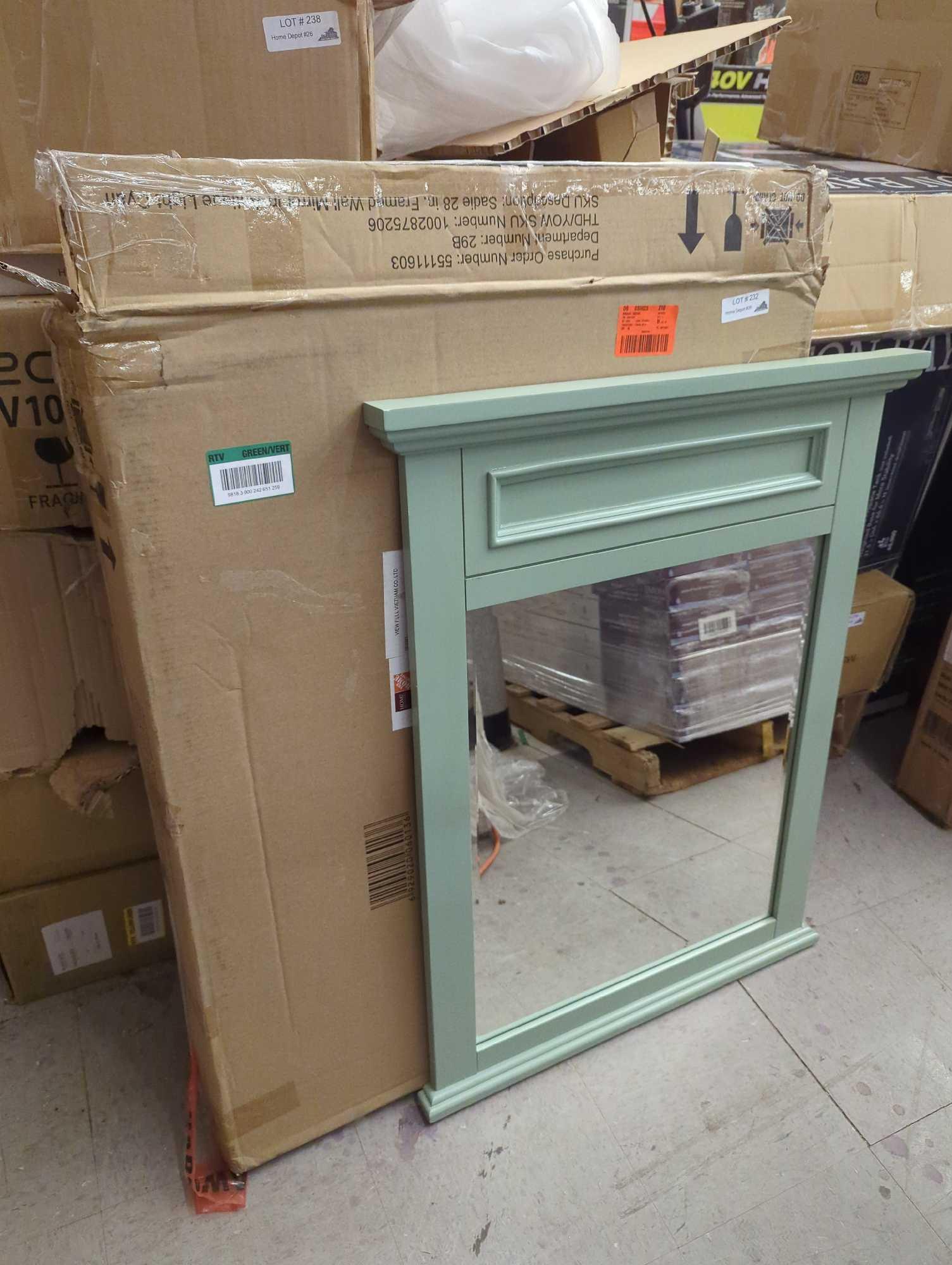 28 in. W x 36 in. H Framed Rectangular Beveled Edge Bathroom Vanity Mirror in Antique light cyan 28 in. W x 36 in. H Framed Rectangular Beveled Edge Bathroom Vanity Mirror in Antique light cyan