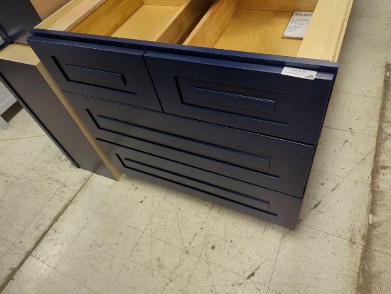 Navy Blue 4 drawer kitchen cabinet with silent closing drawers. Comes as is shown in photos. 35.5"W