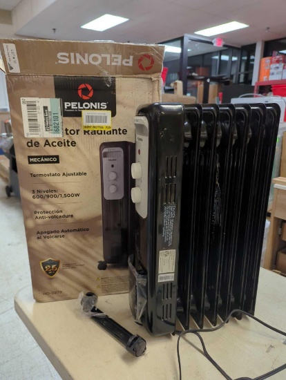 Pelonis 1,500-Watt Oil-Filled Radiant Electric Space Heater with Thermostat. Comes in opened box as