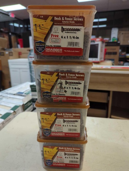 Lot of 4 Grabber #6 1-1/4 in. Philips Bugle-Head Wood Deck Screws. Comes in opened bins. All appear