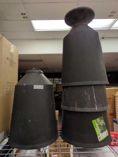 Lot of 4 Tierra Verde 23 in. Slate Rubber Vibrato Self-Watering Urns. One appears to be missing the
