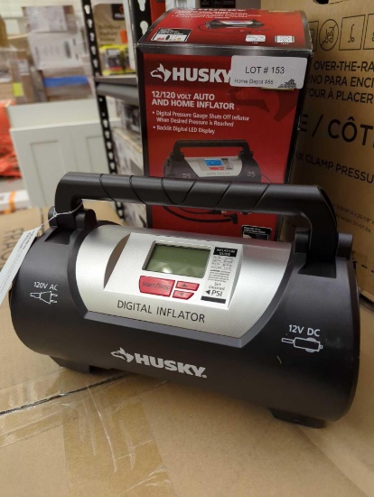Husky 12/120 Volt Corded Electric Auto and Home Inflator. Comes in opened box as is shown in photos.