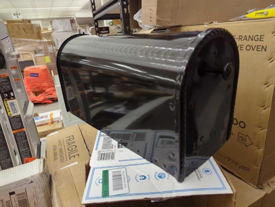 Architectural Mailboxes Edwards Black, Large, Steel, Post Mount Mailbox. Comes in opened box as is